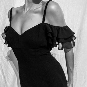 Ralph Lauren Dress Black Off-the-Shoulder Evening Gown, Sz 8